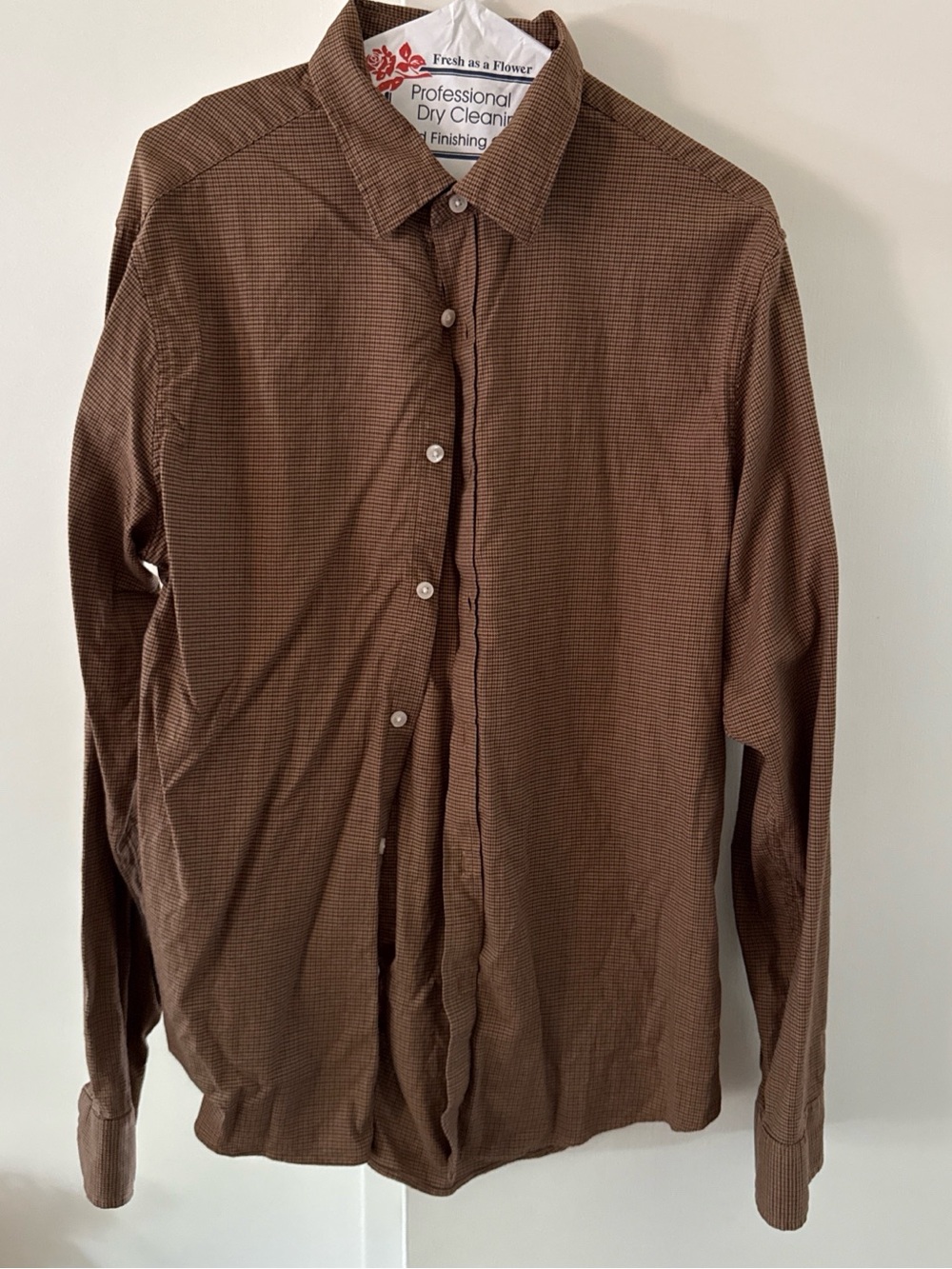 Michael Kors Men's Brown Micro-Pattern Long-Sleeve Dress Shirt